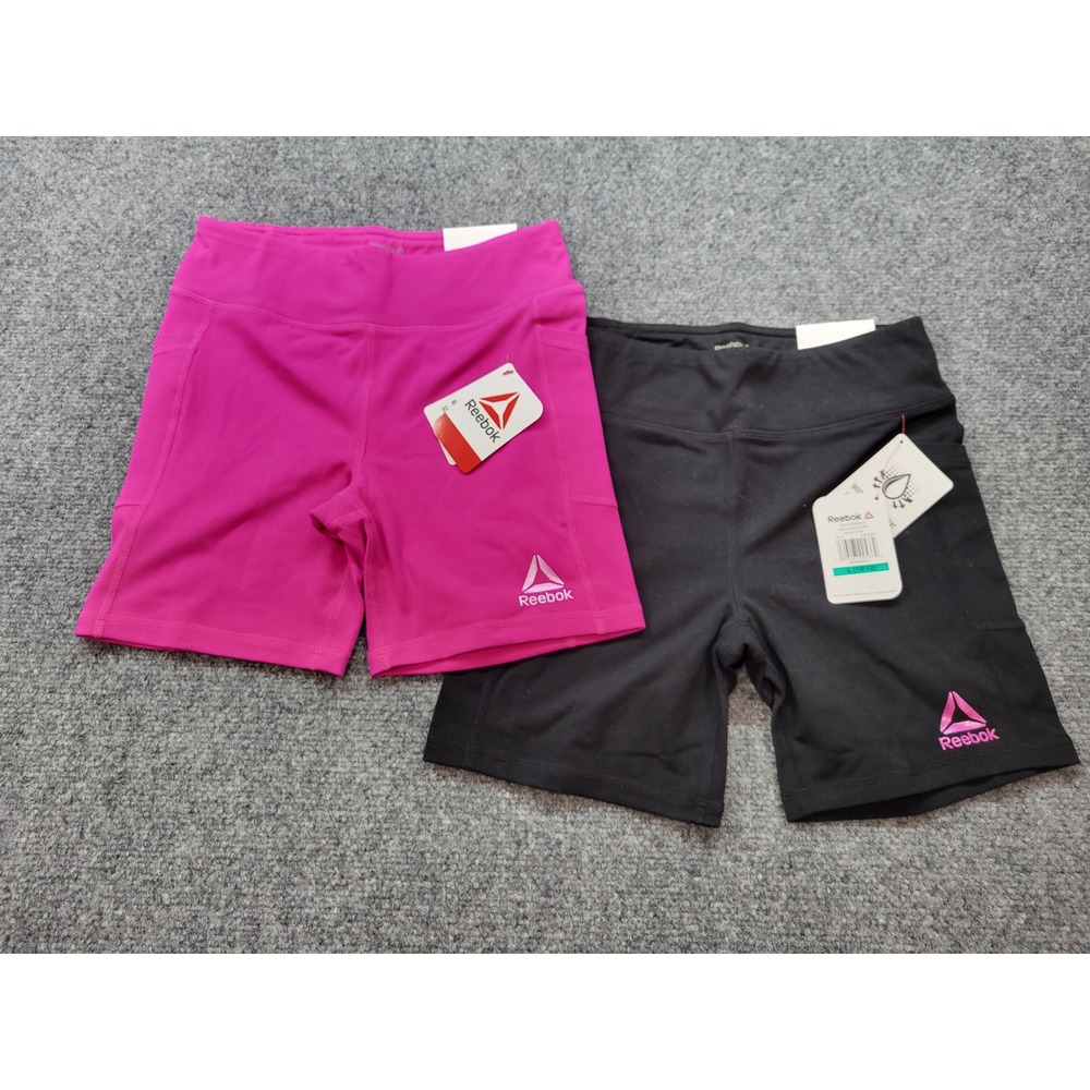 Reebok Girls 2-Pack Bike Shorts Fuchsia Black Size L 10-12 Moisture Management